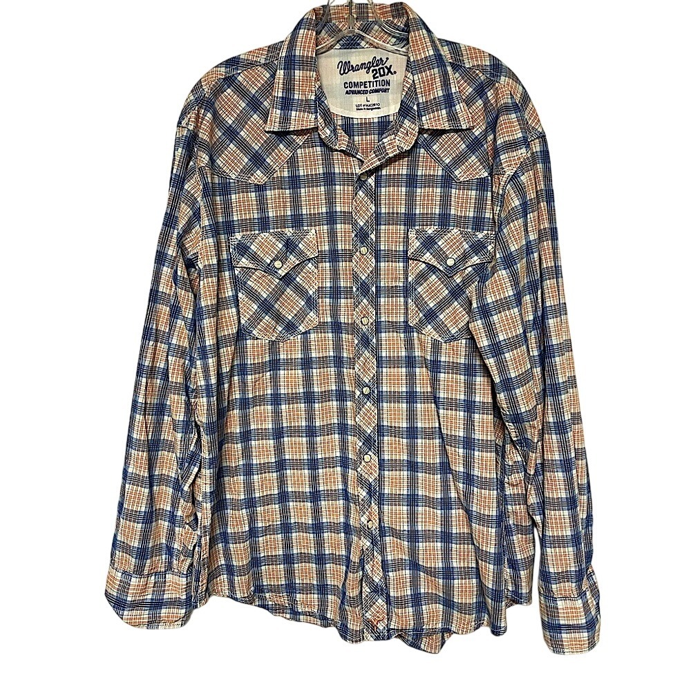 Wrangler 20X Competition‎ Advanced Comfort Plaid Pearl Snap Western Shirt Mens L